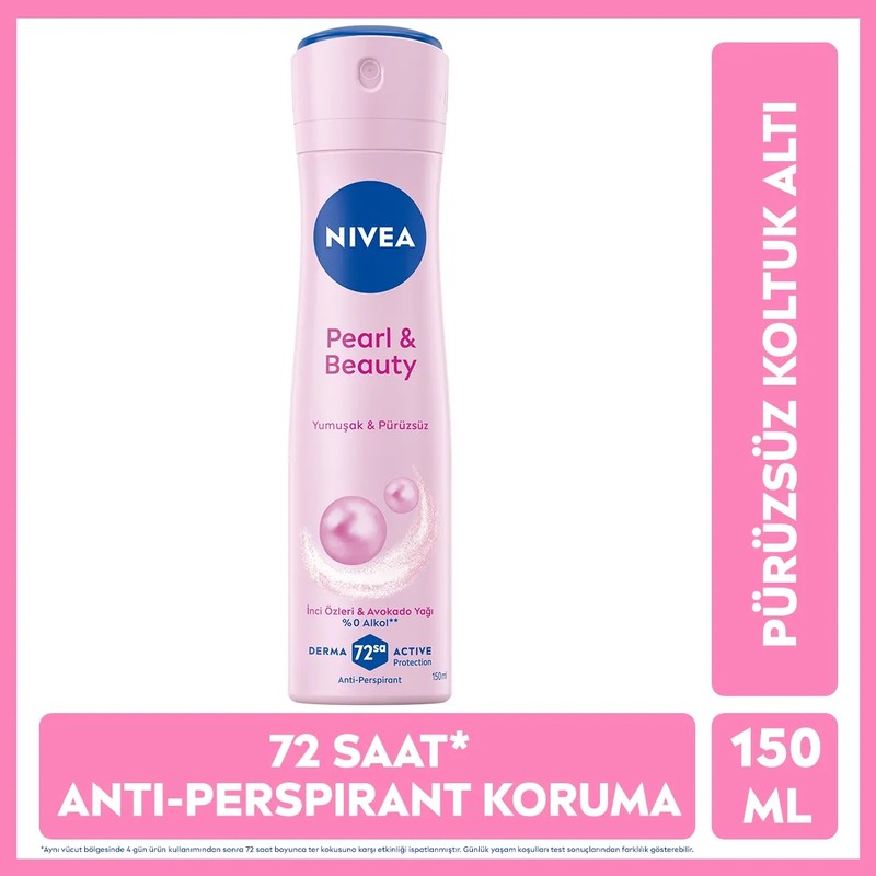 Nivea Kadın Sprey Deodorant Pearl&Beauty 150ml, 72 Saat Anti Perspirant Koruma, Alkolsüz, Çiçeksi Koku