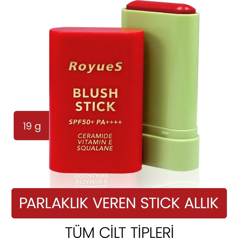 Royues Stick Krem Allık - Yüksek Pigmentli, Nemlendirici Formül, Uzun Süre Kalıcı, 3 Renk