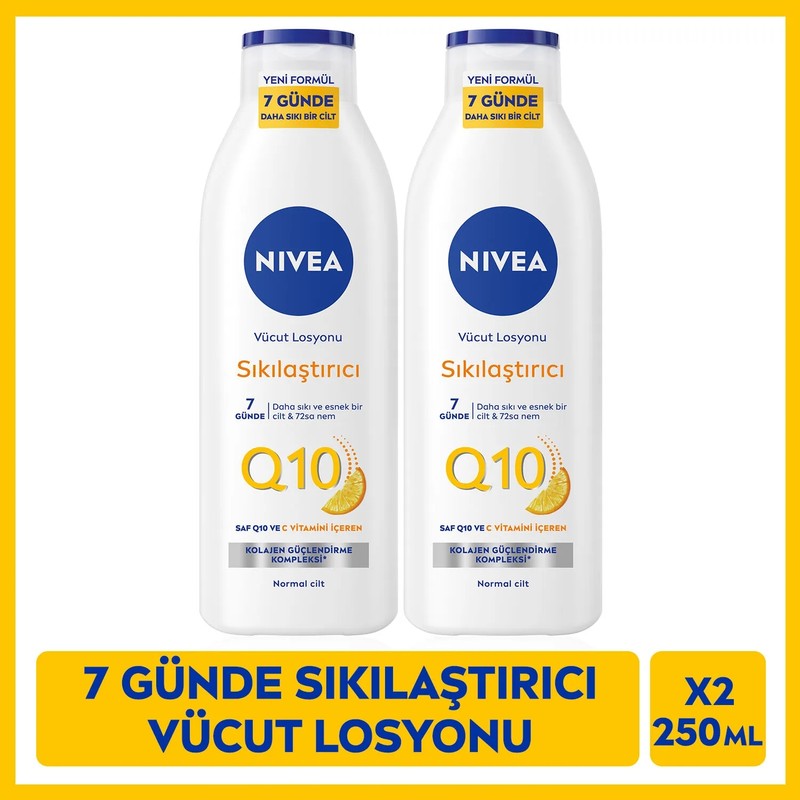 Nivea Q10 Sıkılaştırıcı Vücut Bakım Losyonu 250ml, 7 Günde Sıkılaştırıcı, C Vitamini, Nemlendirici, X2 Adet