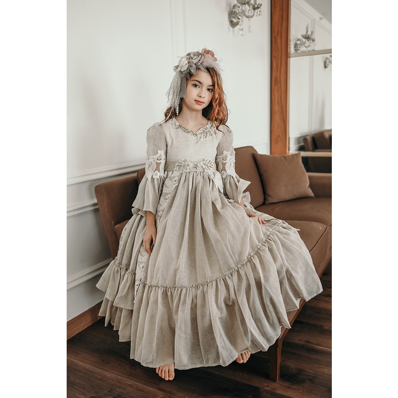 Mialora Exclusive Vintage Tasarım Kız Çocuk Elbise Abiye Stil Taçlı Özel Olay İçin