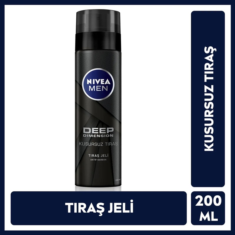 Nivea Men MEN Erkek Tıraş Jeli Deep Dimension Aktif Karbon 200ml, Kusursuz ve Kaygan Tıraş, Sakal Temizleyici, Erkek Bakım