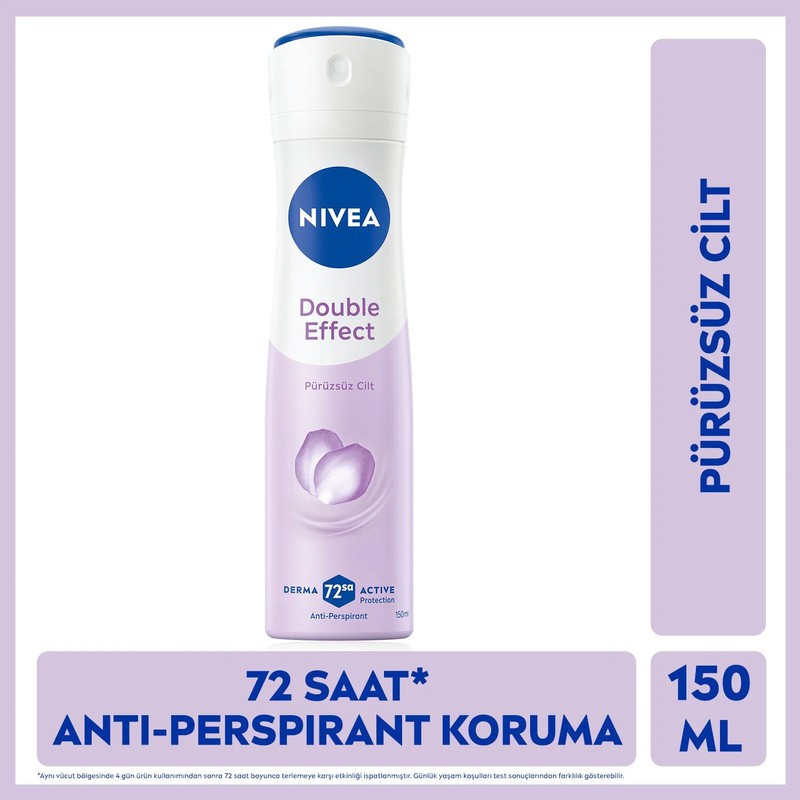 Nivea Kadın Sprey Deodorant Double Effect 150ml, 72 Saat Anti-perspirant Ter Koruması, Pürüzsüz Koltuk Altı