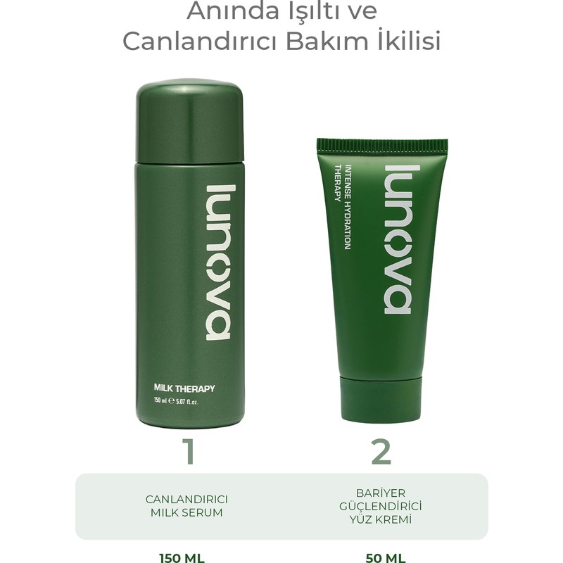 Lunova 150 ML Milk Therapy Nemlendirici Serum ve Bariyer Güçlendirici Yüz Kremi | Serum ve Yüz Kremi Seti