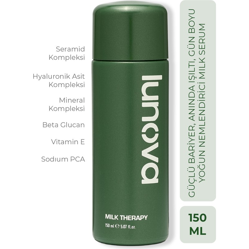 Lunova Milk Therapy Serum 150 ML | Yoğun Nem, Bariyer Güçlendirme, SPF ve Makyaj Bazı Serum