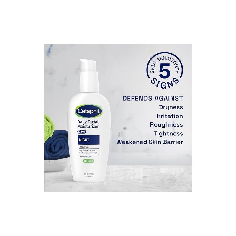 Ohbe Express Cetaphil Yüz Için Gece Nemlendirici, Hyaluronik Asitli Nemlendirici Yüz Nemlendirici, Tüm Cilt Tipleri Için, Hafif ve Komedojenik Olmayan, Hassas Ciltler Için Önerilen Dermatolog, 3 Oz