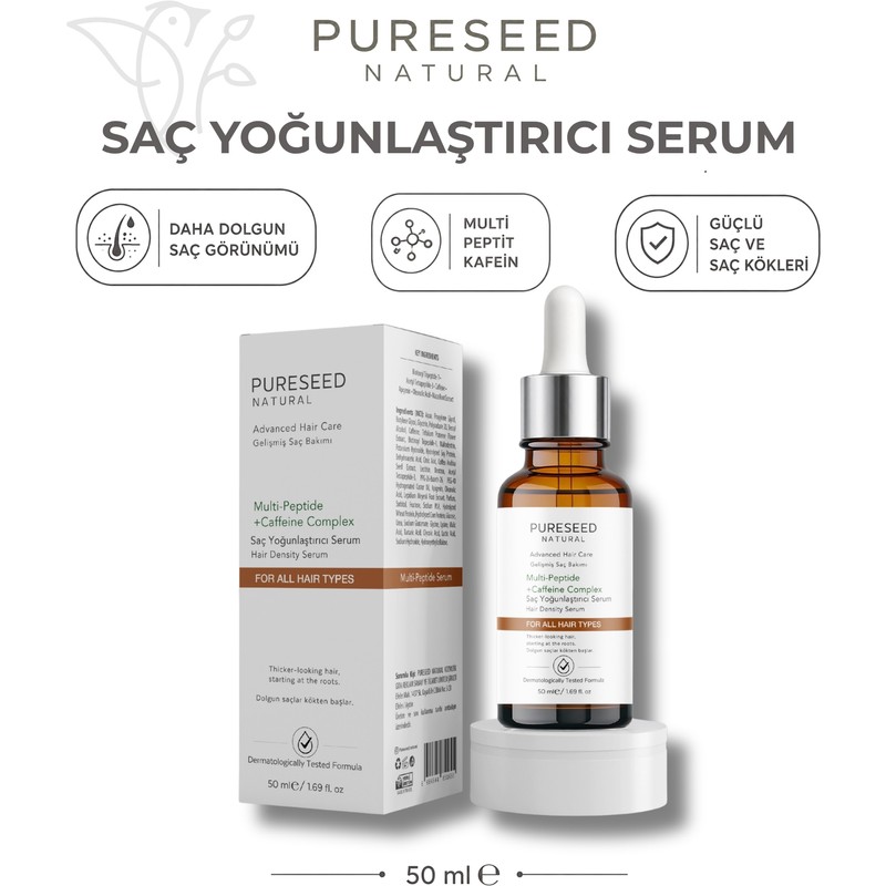 Pureseed Natural Saç Yoğunlaştırıcı Multi Peptit Kafein Kompleks Serum - 50ML