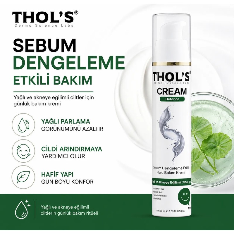 THOL'S Cream Defence (TB22) Fluid Bakım Kremi- 50 ml Yağlı ve Akneye Eğilimli Ciltler Için Sebum Dengeleme Etkili Fluid Bakım Kremi "