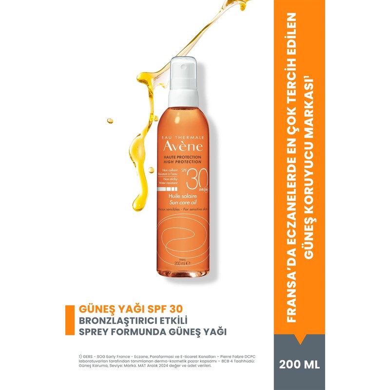 Avene Hassas Ciltler için Bronzlaştırıcı Etkili Sprey Güneş Yağı SPF30 200 ml