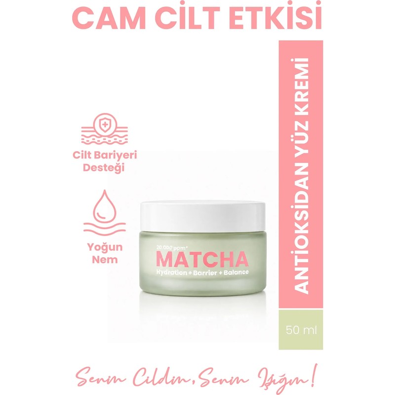 Bade Natural Matcha Antioksidan Cam Cilt (Glass Skin) Yoğun Nemlendirici ve Cilt Bariyeri Güçlendirici Yüz Kremi 50 ml