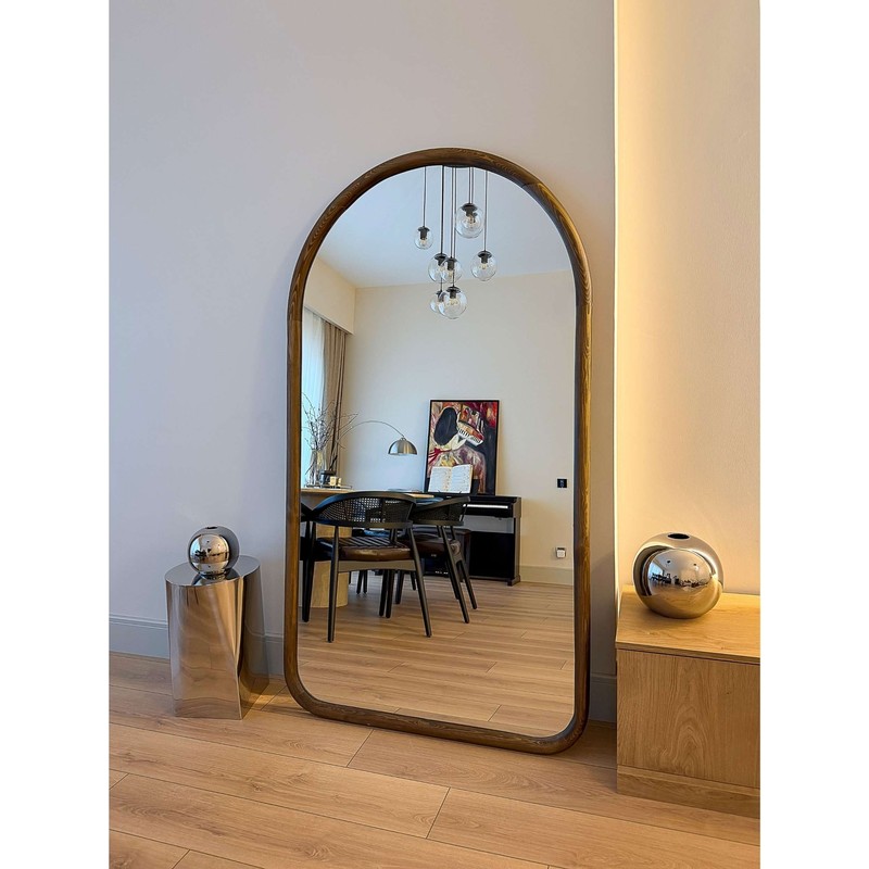 Effe Yapı Dekor Doğal Ahşap Çerçeveli 180X100 cm ( Ceviz ) Oval Ayaklı Boy Aynası