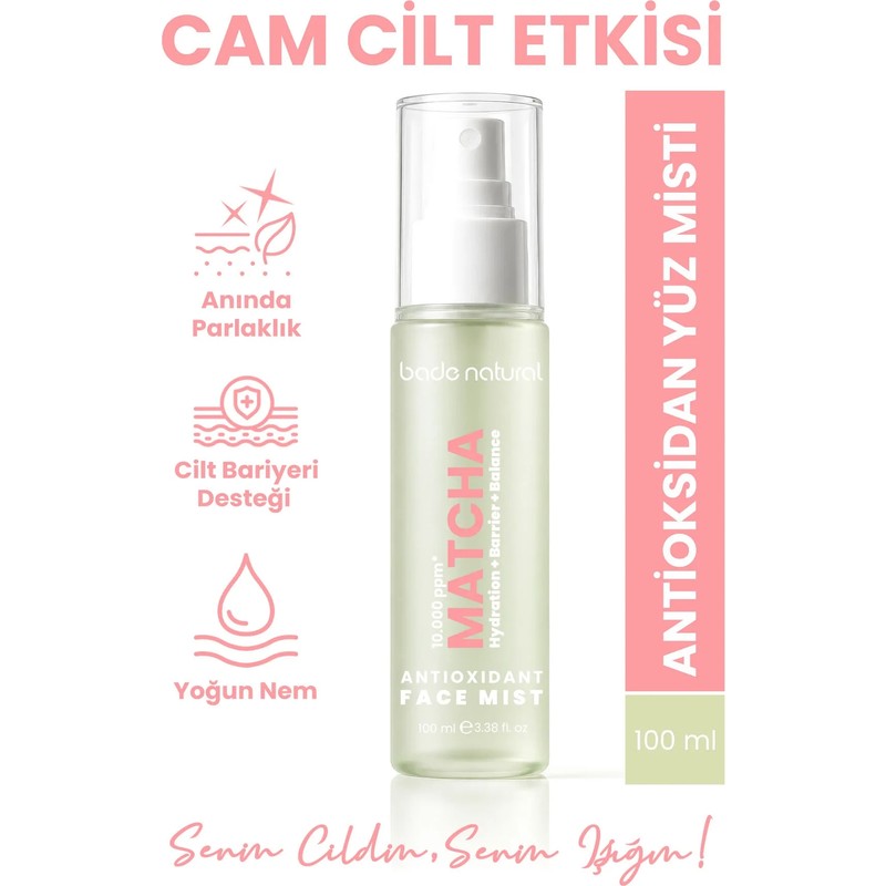 Bade Natural 100 ml Matcha Antioksidan Yüz Spreyi Ferahlatıcı Etkisiyle Tüm Cilt Tiplerine Uygun