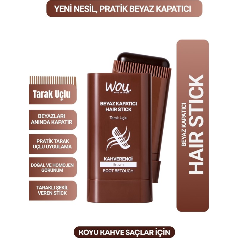 WOU World of Unique Beyaz Kapatıcı Tarak Uçlu Saç Stick/koyu Kahve