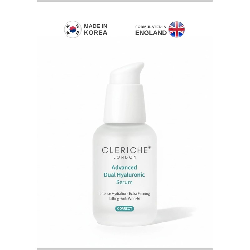 CLERICHE LONDON Advanced Dual Hyaluronic Serum 30ml - Çift Moleküllü Hyaluronic Asit + Niacinamide + Adenosine + Polyglutamic Acid – Anti-Aging Nemlendirici Serum – Made in Korea