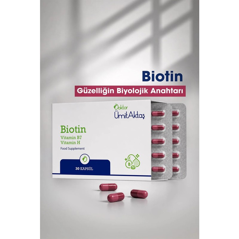 Dr. Ümit Aktaş Biotin 5000mcg D-Biotin (B7 + Vit.H) Saç Vitamini Güçlendirici Takviye 30 Kapsül