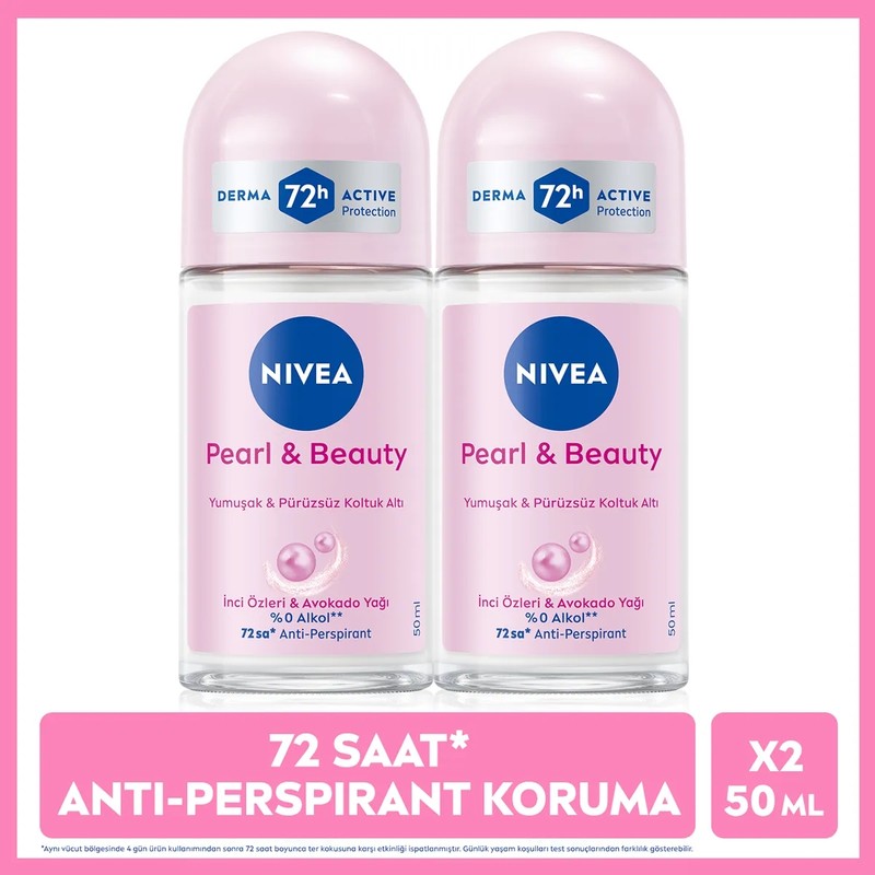 Nivea Kadın Roll-on Deodorant Pearl&Beauty 50ml, 72 Saat Terleme Karşıtı, Çiçeksi Koku, X2 Adet, Avantajlı Paket
