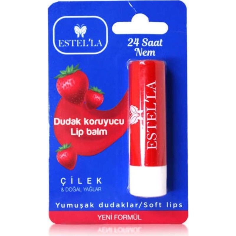 Estella Dudak Nemlendirici Çilek SPF 10 Besleyici Özellikli 24 Saat Nem Sağlayan Bakım Ürünü