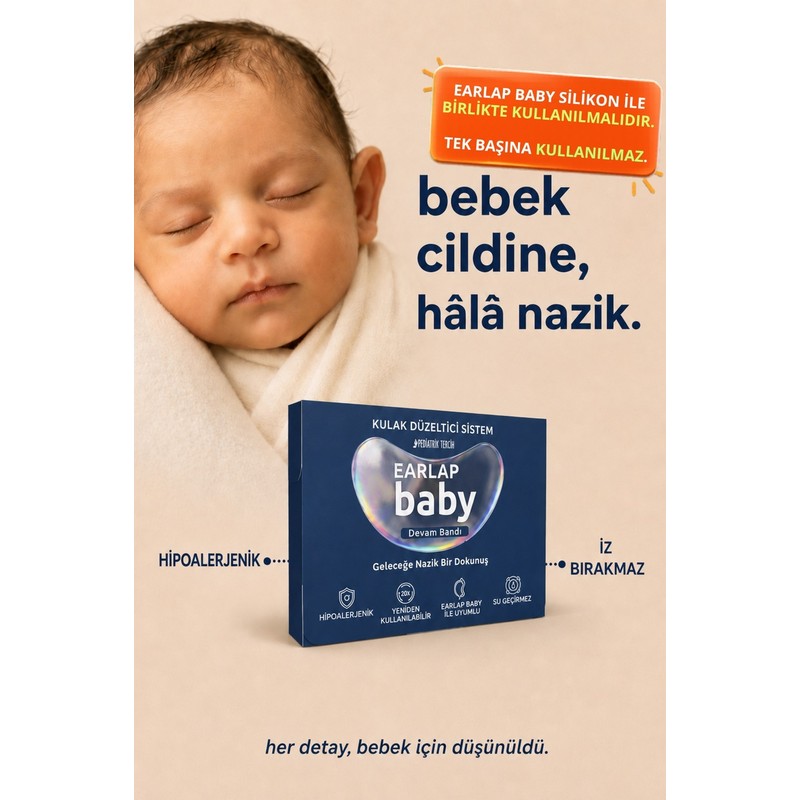 Beauty Tapes EARLAP Baby Devam Bandı, 20 Adet Yedek Bant, Kepçe Kulak Bandı Yedek Yapışkan, Hipoalerjenik, EARLAP Baby ile Uyumlu