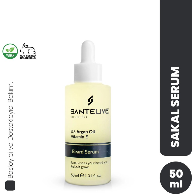 Santelive Sakal Yoğunlaştırıcı Uzatıcı Serum Argan Yağı Tripeptid Seyrek Sakal Bıyık 50 ml