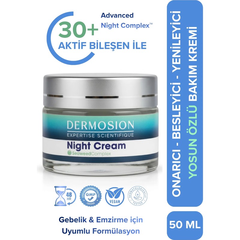Dermosion Yosun Ginseng Özlü Peptit Gece Bakım Kremi - Derinlemesine Nemlendirme Ve Onarıcı Bakım 50ml