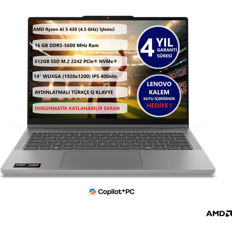 Lenovo Ideapad 5 2 In 1 14AGP11 Amd Ryzen™ Aı 5 430 16GB 512 GB SSD 14" Touch 83UH004DTR Freedos Dokunmatik Taşınabilir Bilgisayar - En Uygun Fiyatlarla Piinti'de