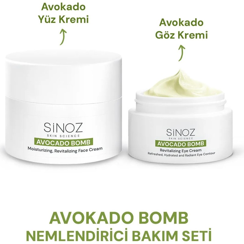 Sinoz Avokado Bomb Yoğun Nemlendirici Yüz Kremi & Göz Kremi 2'li Bakım Seti