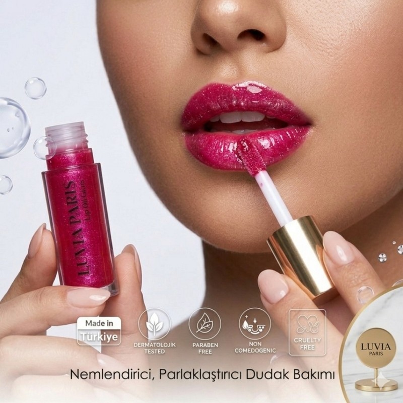 Luvia Paris Hmd Bitkisel Simli Dudak Parlatıcısı Lip Oil Gloss - Yoğun Nemlendirici & Dolgunlaştırıcı Karpuz Çilek Dudak Yağı 5 ml