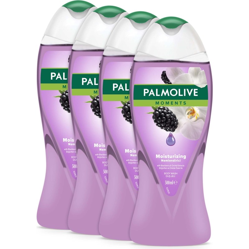 Palmolive Moments Böğürtlen ve Orkide Özleri ile Nemlendirici Banyo ve Duş Jeli 500 ml x 4 Adet + Seyahat Kiti Hediye