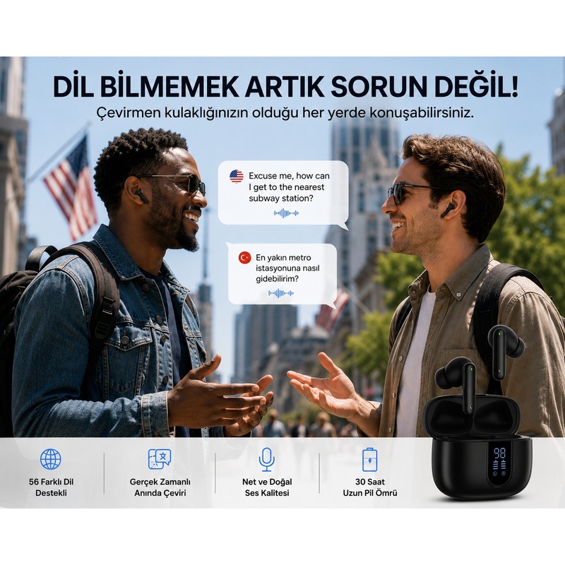 vooka Çevirmen Kulaklık 56 Dil Destekli Yapay Zeka Anc Enc Bluetooth Kablosuz Kulaklık - Piinti Fiyat Karşılaştırması
