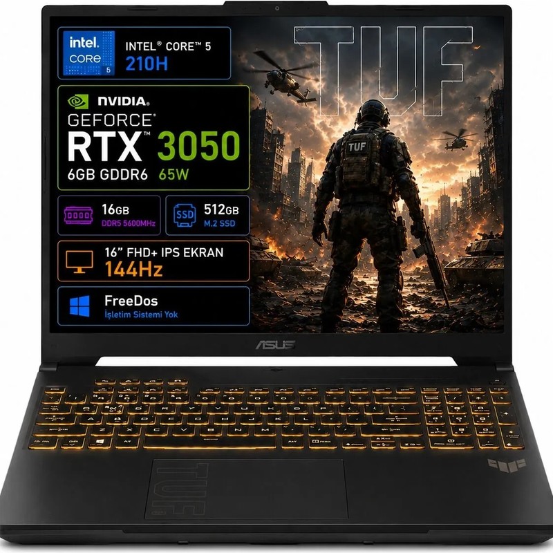 Asus Tuf Gaming F16 FX607VJB-RL037 Intel Core 5 210H 16GB 512GB SSD RTX3050 6 GB 16" Fhd+ Wuxga 144Hz IPS Panel Freedos Taşınabilir Bilgisayar - En Uygun Fiyatlarla Piinti'de