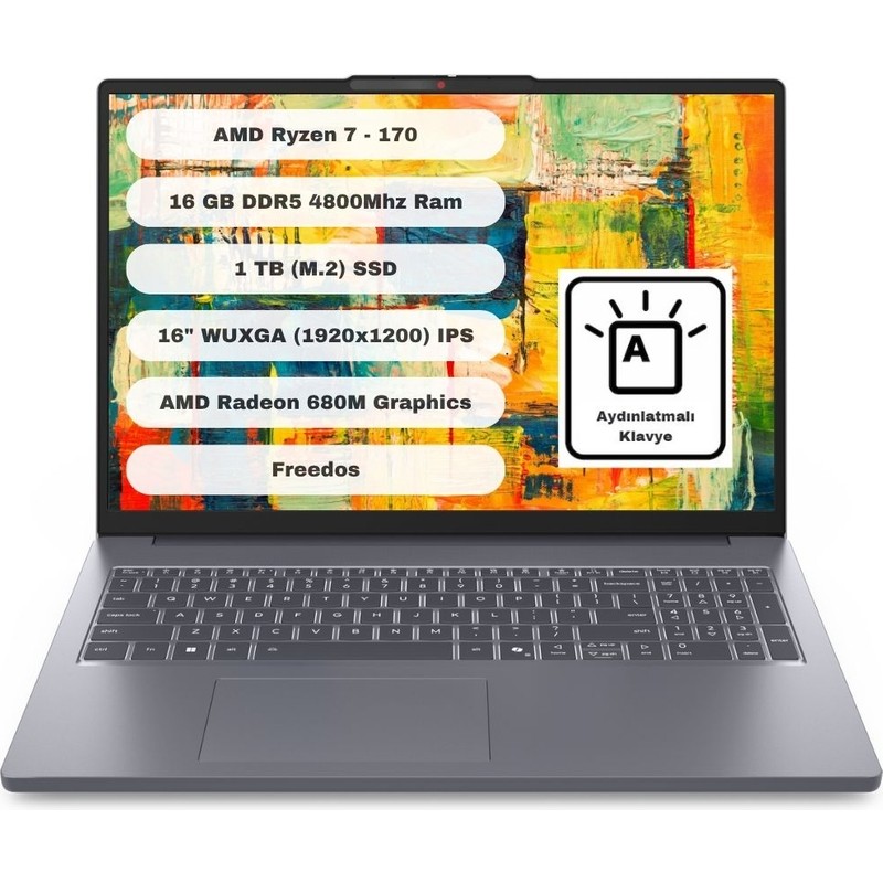 Lenovo Ideapad Slim 3 16ARP10 Amd Ryzen 7 170 16GB (DDR5-4800) 1TB SSD 16" WUXGA (1920x1200) IPS 60Hz Freedos 83K80084TR - En Uygun Fiyatlarla Piinti'de