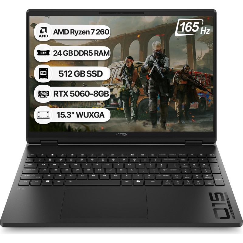 Hp Hyperx Omen 15 D2QW2EA Amd Ryzen 7 260 24GB 512GB SSD RTX5060-8GB Freedos 15.3" Wuxga 165Hz Taşınabilir Bilgisayar - En Uygun Fiyatlarla Piinti'de