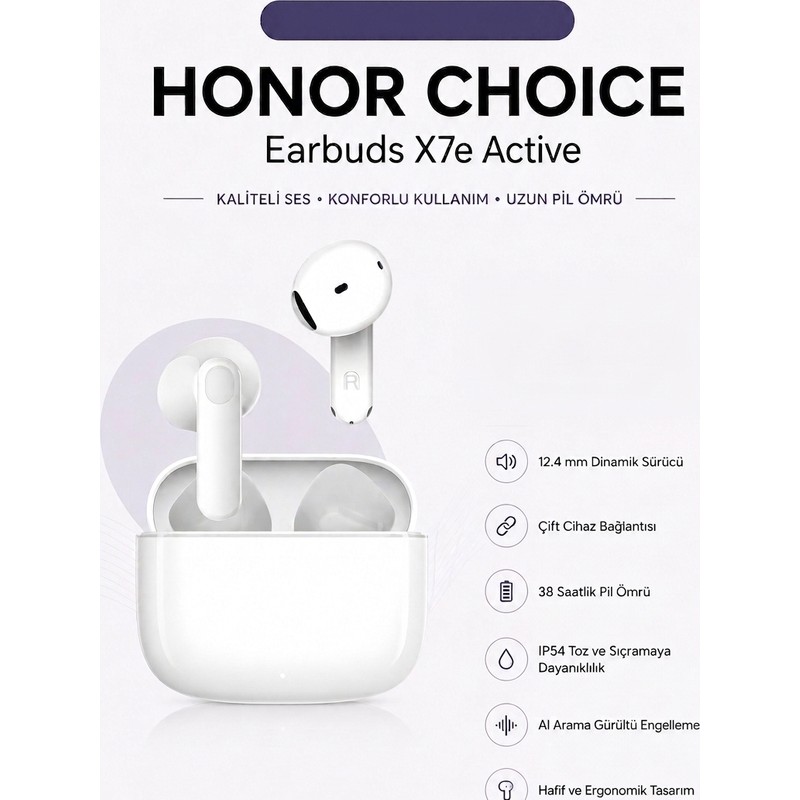 Honor Choıce Earbuds X7E Active 12,4 mm Dinamik Sürücü | Çift Cihaz Bağlantısı | 38 Saatlik Pil Ömrü - En Uygun Fiyatlarla Piinti'de