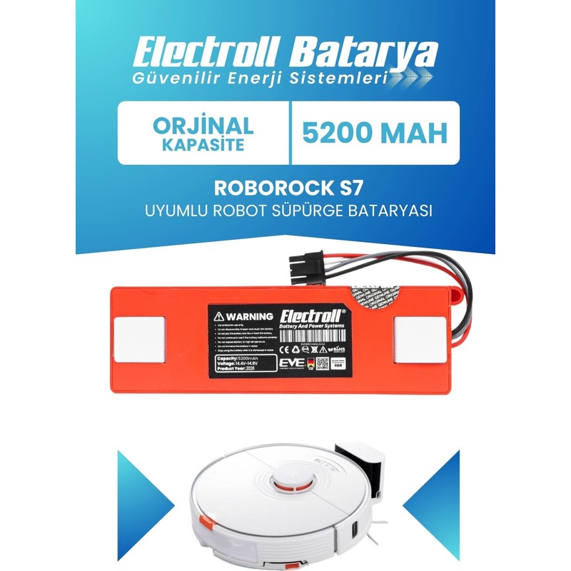 Electroll Roborock S7 Uyumlu Batarya (Orijinal Kapasite) 5200mah Pil Kutulu Robot Süpürge Bataryası Değişimi - En Uygun Fiyatlarla Piinti'de