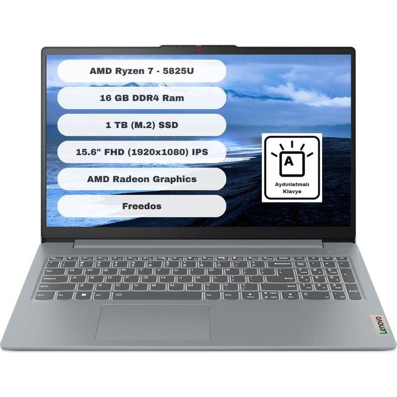 Lenovo Ideapad Slim 3 15ABR8 Amd Ryzen 7 5825U 16GB (DDR4-3200) 1TB SSD Freedos 15.6" FHD (1920x1080) IPS 82XM018ETR - En Uygun Fiyatlarla Piinti'de