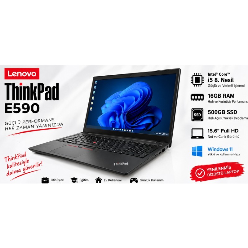Notebook Lenovo Thinkpad E590 - I5 8.nesil - 16GB Ram - 500GB SSD - WİN10 - Yenilenmiş Dizüstü Laptop - En Uygun Fiyatlarla Piinti'de