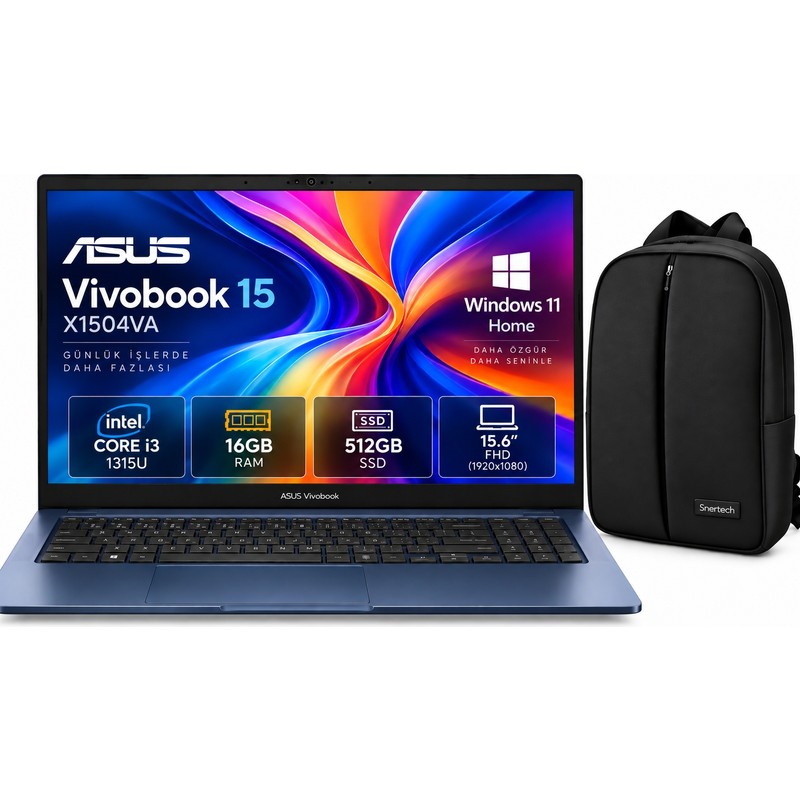Asus Vivobook 15 X1504VA-BQ5424W Intel Core I3 -1315U 16GB Ram 512 GB SSD 15.6'' Fhd Windows 11 Home Notebook + Snertech Çanta - Piinti Fiyat Karşılaştırması