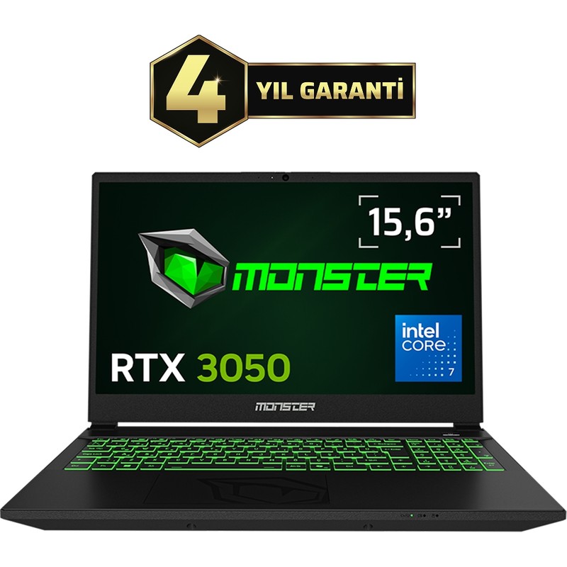 Monster Abra A5 V22.5.5 Intel Core 7 230H 32 GB Ram 1 Tb SSD 4 GB Rtx 3050 Windows 11 15,6" Fhd 144 Hz Oyun Bilgisayarı - En Uygun Fiyatlarla Piinti'de