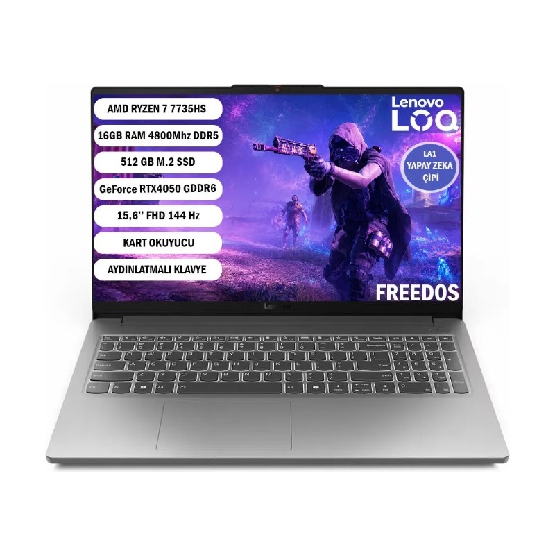 Lenovo LOQE AMD Ryzen 7 7735HS 16GB 512GB SSD RTX4050 Freedos 15.6" Taşınabilir Bilgisayar 83S0002YTR - En Uygun Fiyatlarla Piinti'de