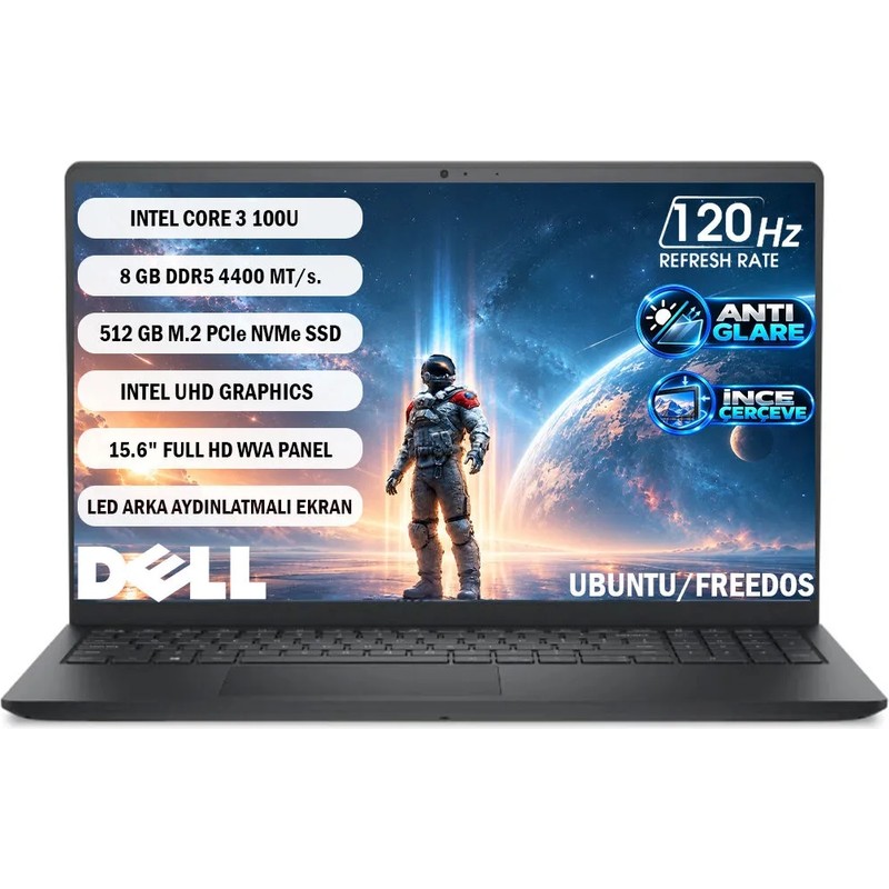 Dell Pro 15 Essential Intel Core 3-100U 8gb 512GB Fhd 15.6" 120Hz Ubuntu PV15250 Notebook - Piinti Fiyat Karşılaştırması