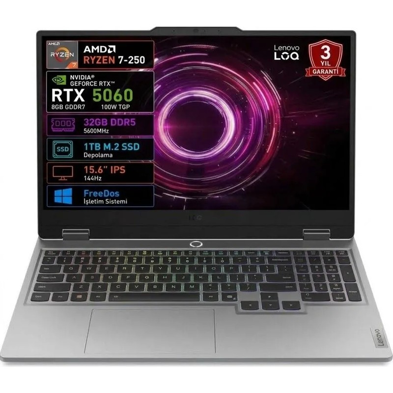 Lenovo Loq 83JG00BJTR Ryzen 7 250 32GB 1tb SSD 8gb RTX5060 100W 15.6 Fhd 144Hz Freedos - Piinti Fiyat Karşılaştırması
