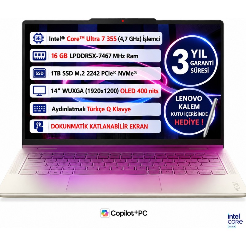 Lenovo Yoga 7 2-In-1 14IPH11 Intel Core™ Ultra 7 355 16GB Ram 1tb 14" OLED Touch Freedos 83TC0089TR Dokunmatik Taşınabilir Bilgisayar - Piinti Fiyat Karşılaştırması