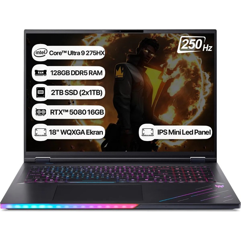 Acer Predator PH18-73 Core Ultra 9 275HX 128 GB 2TB RTX5080-16 GB 18'' WQXGA IPS 250Hz Freedos NH.QVZEY.001 - Piinti Fiyat Karşılaştırması