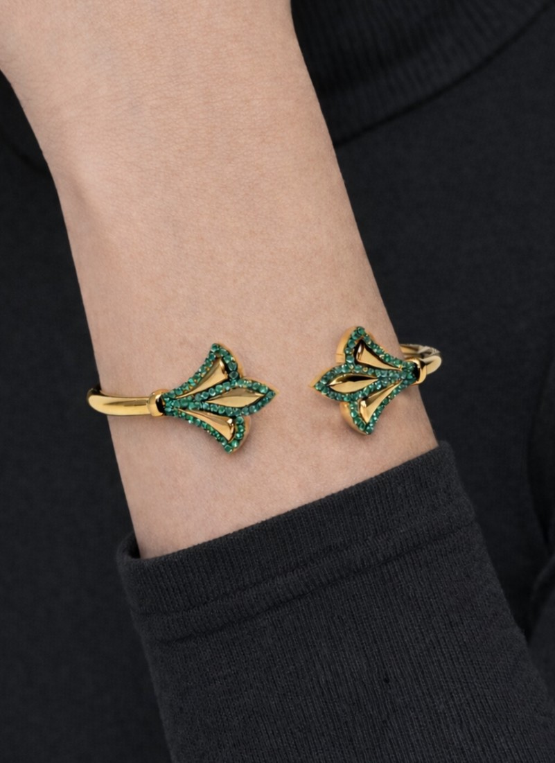 Kızılay Kuyumcusu 22 Ayar Altın Yeşil Taş İşlemeli Kelepçe Bilezik 13.84 gr KLP2248