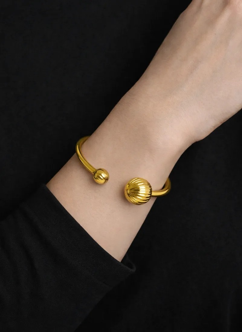 Kızılay Kuyumcusu 22 Ayar Altın Top Başlıklı Günlük Kelepçe Bilezik 8.68 gr KLP0794