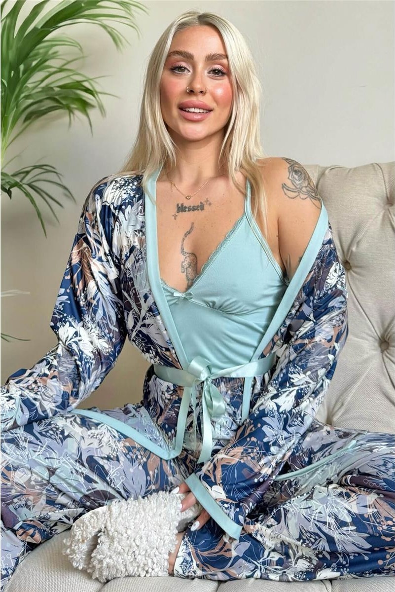 Pijama Evi Somon Flore Exclusive Örme Sabahlıklı Kadın Pijama Takımı