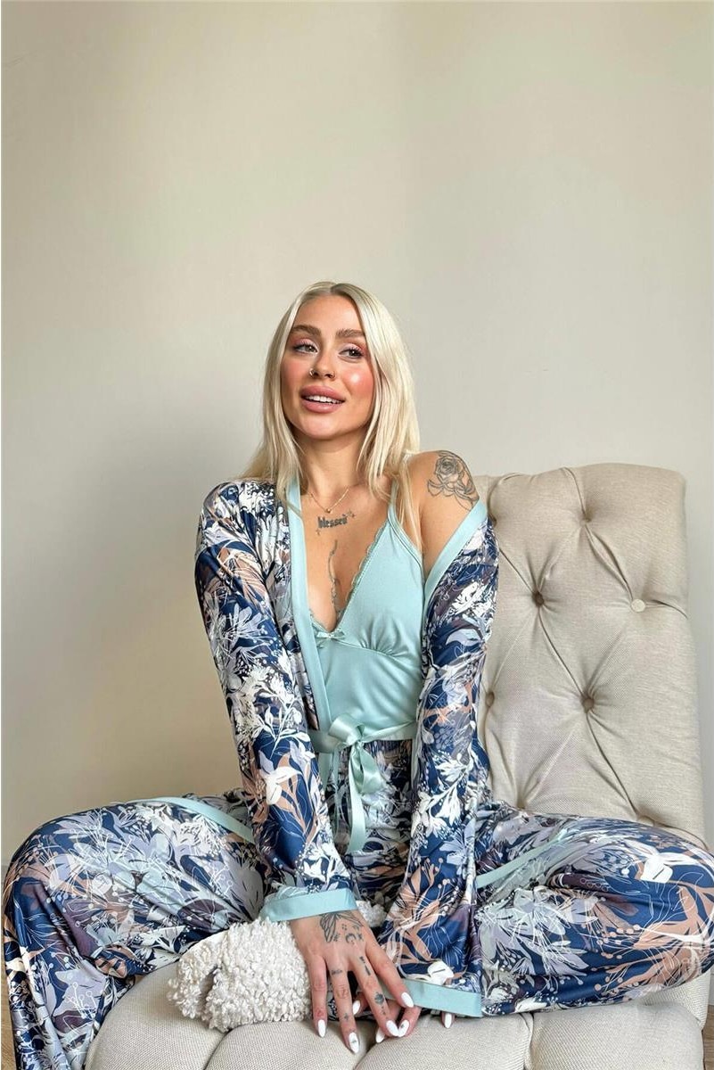 Pijama Evi Somon Flore Exclusive Örme Sabahlıklı Kadın Pijama Takımı görsel 2