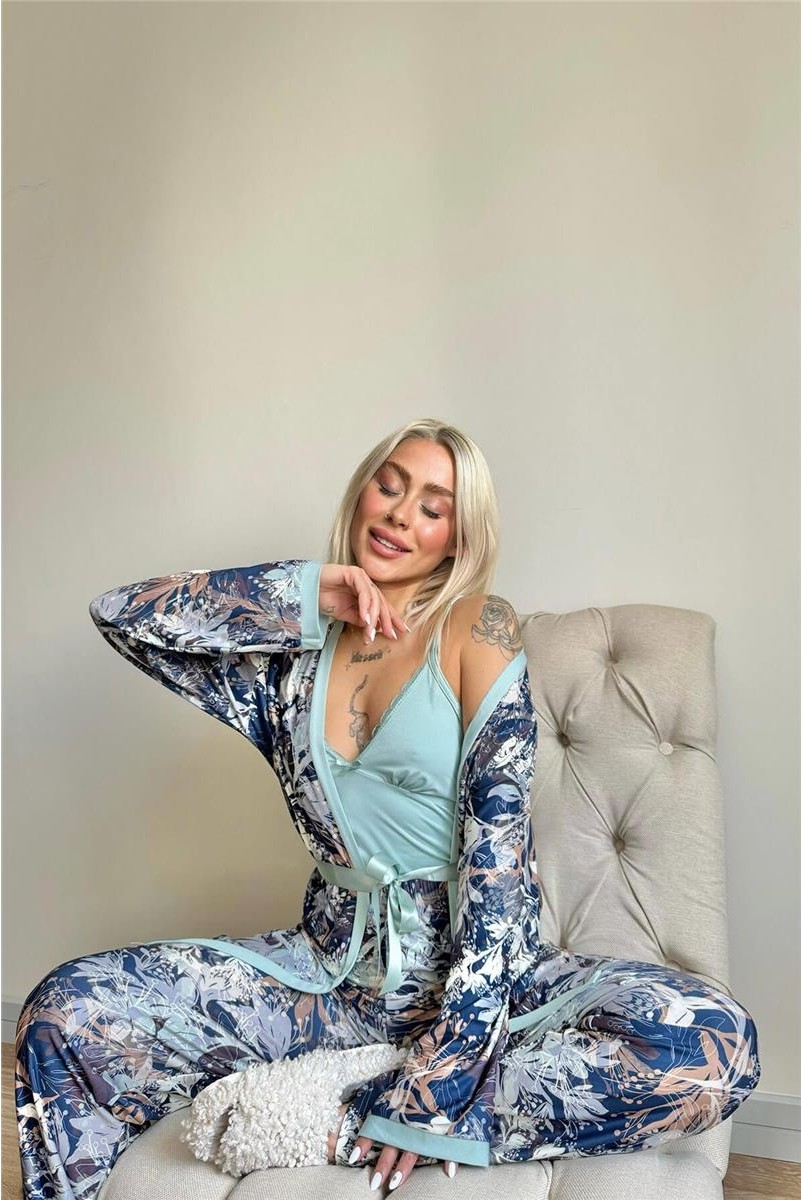 Pijama Evi Somon Flore Exclusive Örme Sabahlıklı Kadın Pijama Takımı görsel 3