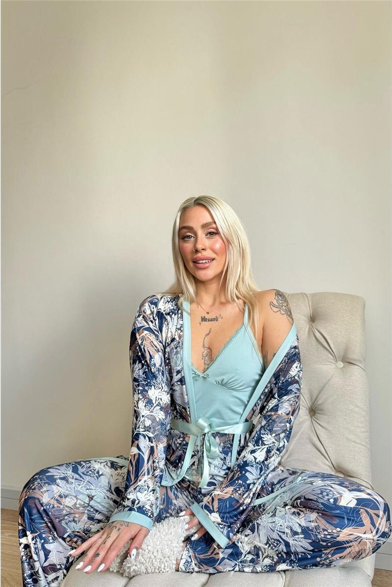 Pijama Evi Somon Flore Exclusive Örme Sabahlıklı Kadın Pijama Takımı görsel 4