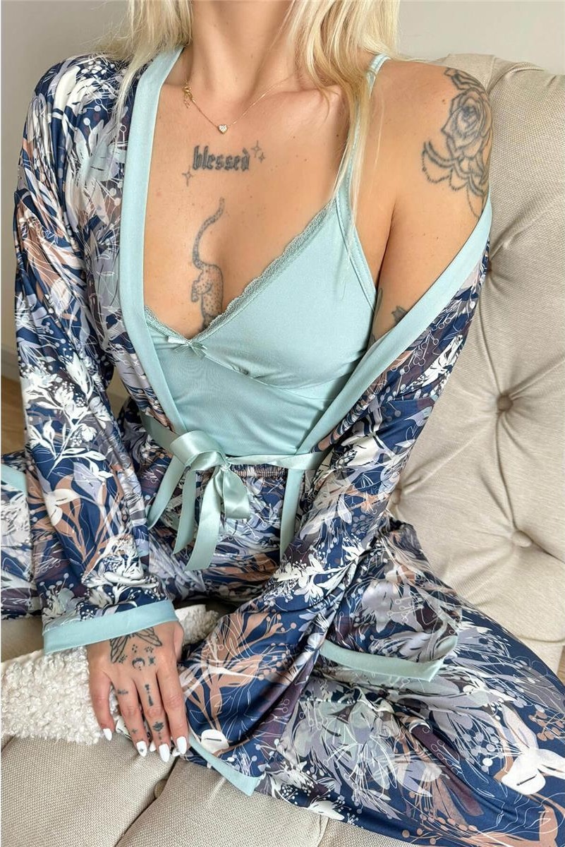 Pijama Evi Somon Flore Exclusive Örme Sabahlıklı Kadın Pijama Takımı görsel 5