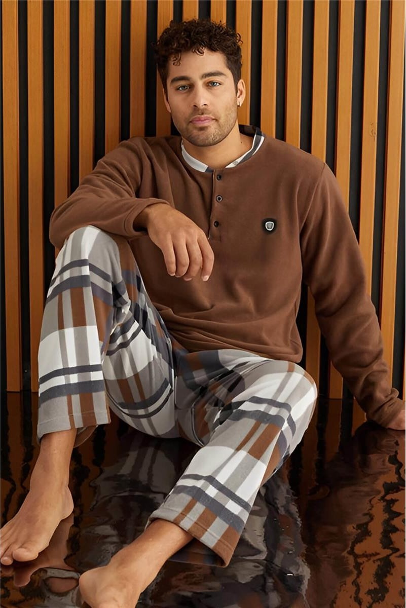 Pijama Evi Yeşil Beyaz Ekose Desenli Polar Erkek Pijama Takımı Regular Siluete Sahip görsel 7